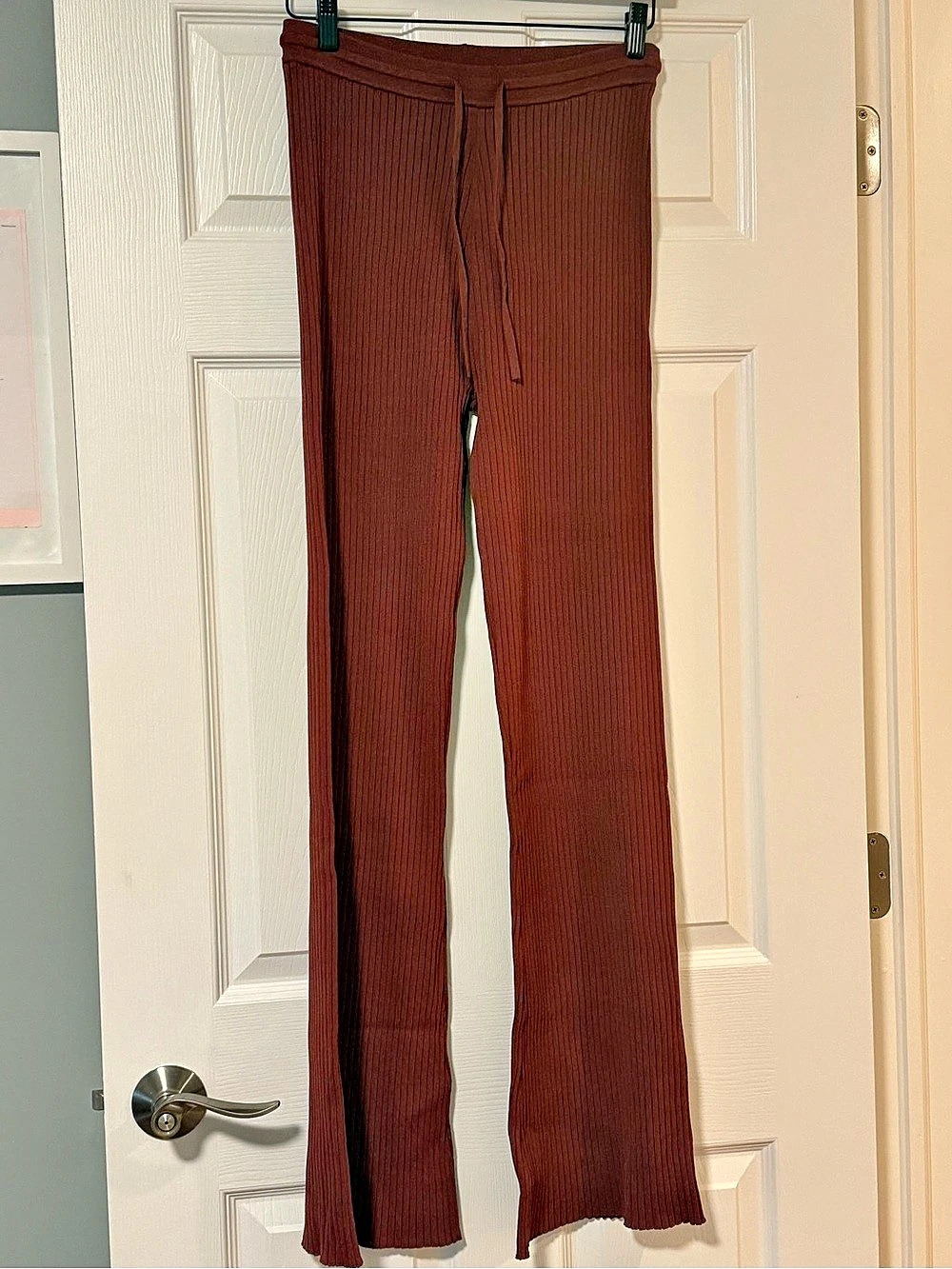 Nanushka Ribbed Wide Leg Pants in Brown Size Medium
